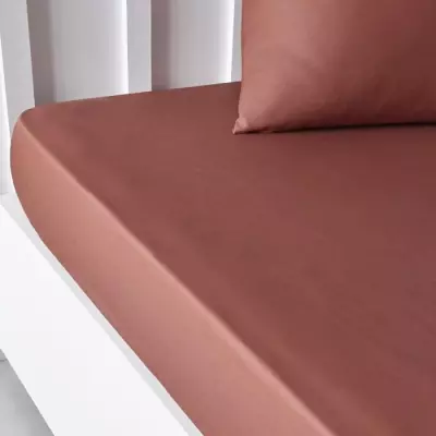 Drap Housse 100% Coton Uni Terracotta - Qualité Today