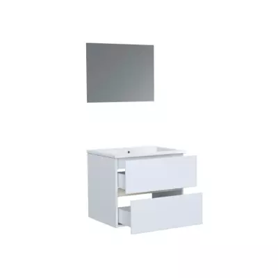 TOTEM SdB 60cm - 2 tiroirs Ralenties - Vasque Céramique + Miroir