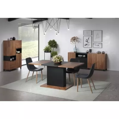Table à manger KENDO 6 personnes - Chêne ambré et noir - L160 x P80 x H76 cm