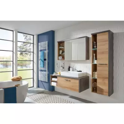 Ensemble SDB Complet: Armoire+Colonne+Meuble Vasque+Miroirs