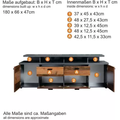 Meuble TV MOOD 2 portes et 2 tiroirs - Bois vieilli et gris mat