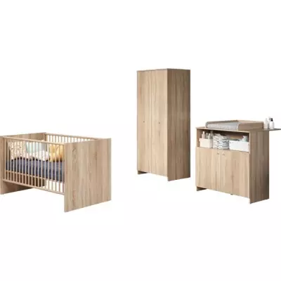 Chambre bébé trio NIKO - Ensemble complet en chêne naturel - Eco-responsable