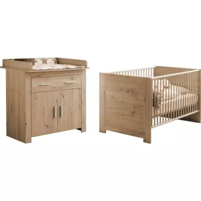 Chambre bébé Duo: Lit 70 x 140 cm + Commode à langer AHOI en Chêne - TREND TEAM