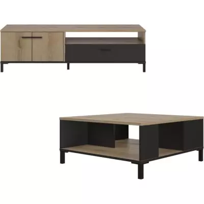Ensemble meuble TV & table basse TRUST Chene/Noir - GAMI
