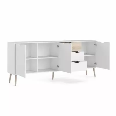 Buffet contemporain en bois massif blanc/chêne - 3 portes/3 tiroirs