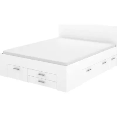 Lit adulte contemporain avec rangement 160x200 cm - Décor Blanc mat - UDINE