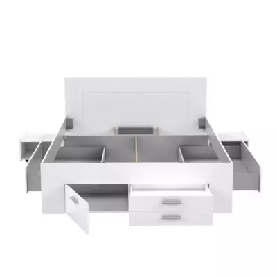 Lit adulte contemporain avec rangement 160x200 cm - Décor Blanc mat - UDINE Lit adulte contemporain avec rangement 160x200 cm - Décor Blanc mat - UDINE