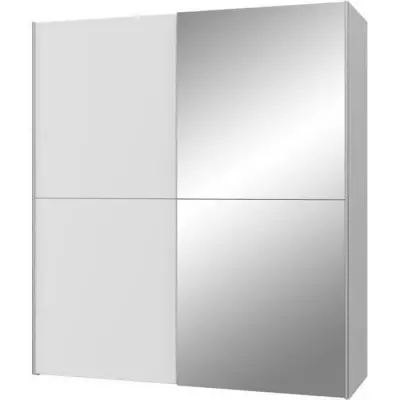 Armoire 2 portes coulissantes + miroir blanc mat - Plus responsable - Label FSC® 100% - L 170,3 x P 61,2 x H 190,5 cm
