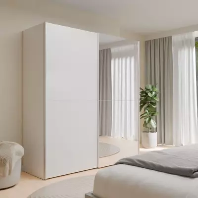 Armoire 2 portes coulissantes + miroir blanc mat - Plus responsable - Label FSC® 100% - L 170,3 x P 61,2 x H 190,5 cm
