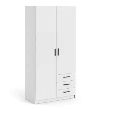 Armoire VEGA blanc mat - 2 portes + 3 tiroirs - Compact et élégant
