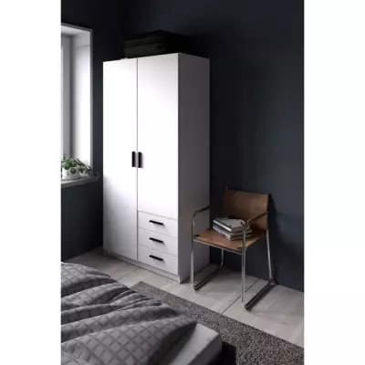Armoire VEGA blanc mat - 2 portes + 3 tiroirs - Compact et élégant