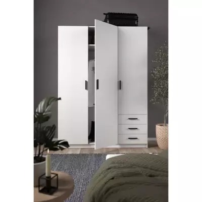 Armoire VEGA blanche - 3 portes + 3 tiroirs - Design élégant