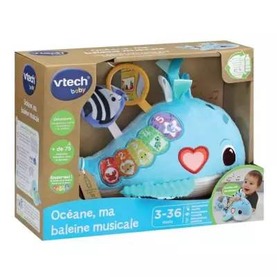 Hochet VTECH OCÉANE, MA BALEINE MUSICALE (BOUTEILLES PLASTIQUES RECYCLÉES)