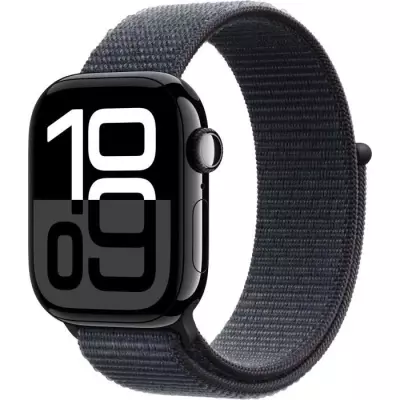 Apple Watch Series 10 GPS - Boîtier Jet Black Aluminium - Bracelet Ink Sport Loop