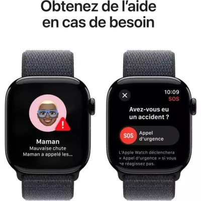 Apple Watch Series 10 GPS - Boîtier Jet Black Aluminium - Bracelet Ink Sport Loop