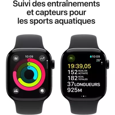 Apple Watch Series 10 GPS - Style Jet Black Aluminium - Bracelet Black Sport Band