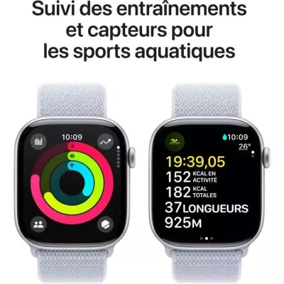 Apple Watch Series 10 GPS - Boîtier Silver Aluminium - Blue Cloud Sport Loop