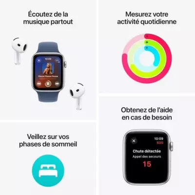 Montre intelligente Apple Watch SE GPS + Cellular - 44mm Silver Aluminium/Denim Sport Band