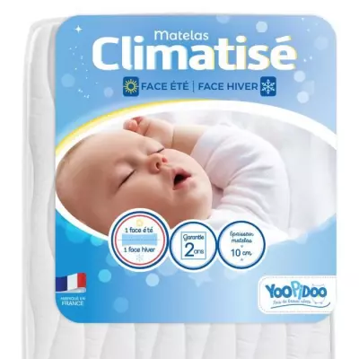 Matelas Bébé Yoopidoo Climatisé 60x120 cm - 1 face Été frais / 1 face Hiver ouatinée