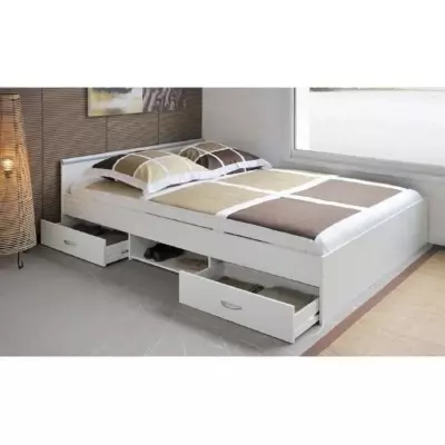 Lit adulte contemporain blanc mat - Made in France - L 140 x L 200 cm