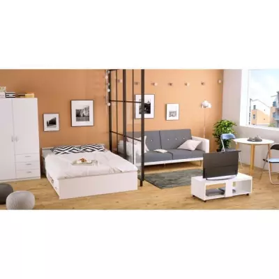 Lit adulte contemporain blanc mat - Made in France - L 140 x L 200 cm