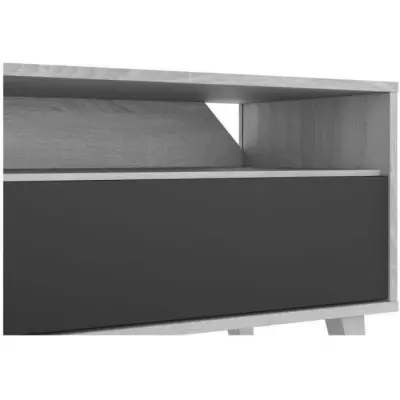 Ensemble TV mural modulable Zoe - Blanc et gris ciment - L260 cm