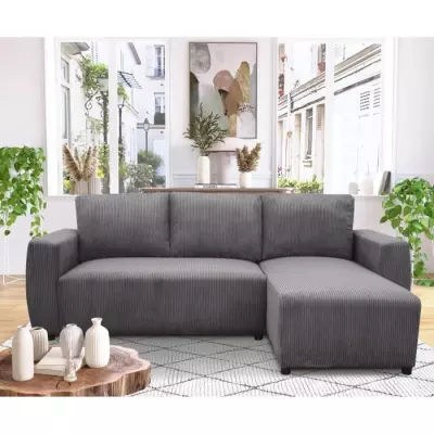 Canapé d'angle convertible réversible PHARELL - velours côtelé Anthracite