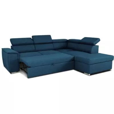 Canapé d'angle convertible réversible avec coffre - DAYTONA - Bleu Oeko-Tex - 5 places