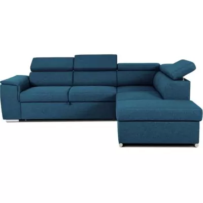 Canapé d'angle convertible réversible avec coffre - DAYTONA - Bleu Oeko-Tex - 5 places