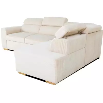 Canapé d'angle convertible KELIO - Velours beige - 245 x 184cm