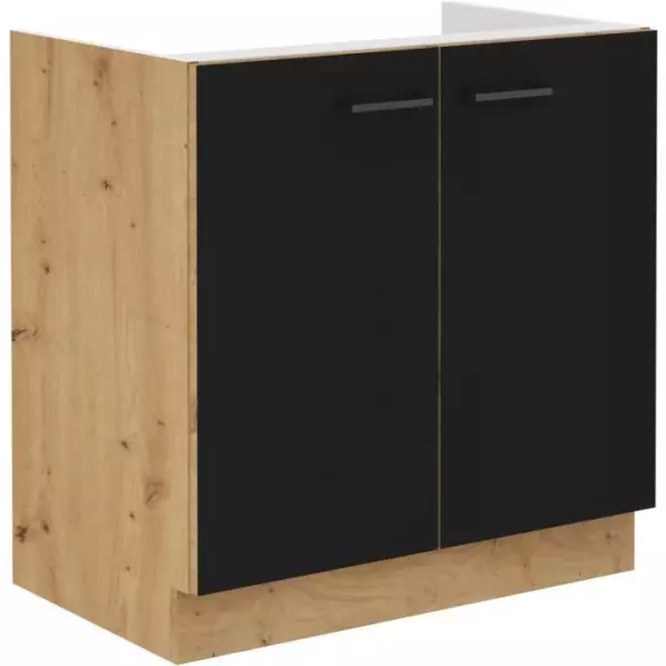 MODENA - Meuble sous evier - 2 portes battantes - 80 x 52 x 82 cm - Chene artisan / Noir mat - Plan de travail non inclus