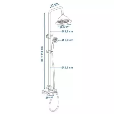 Colonne de douche ROUSSEAU Retro - Chrome, design vintage