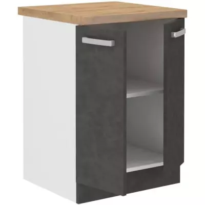 Meuble bas 2 portes battantes - Gris mat - Design compact