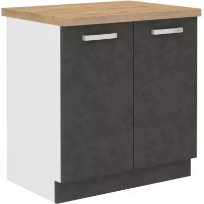 Meuble bas 2 portes battantes avec plan de travail - Gris mat - Compact et pratique