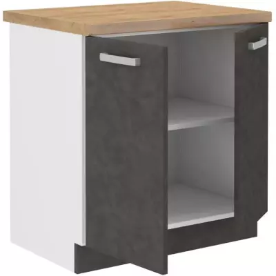Meuble bas 2 portes battantes avec plan de travail - Gris mat - Compact et pratique