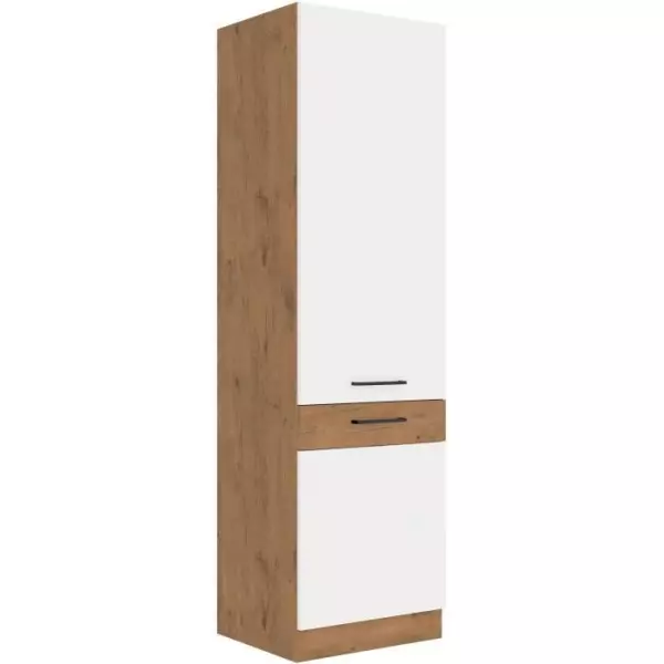 ROCK - Colonne - Mélaminé chene Lancelot et Blanc brillant - 60 cm - 2 portes