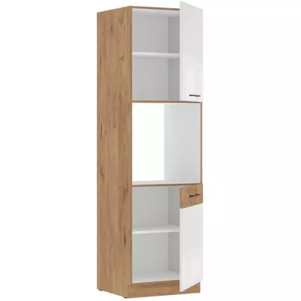ROCK - Colonne - Mélaminé chene Lancelot et Blanc brillant - 60 cm - 2 portes