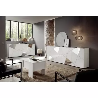 Buffet VICTORY 3 Portes Blanc Laqué Brillant - L181 cm