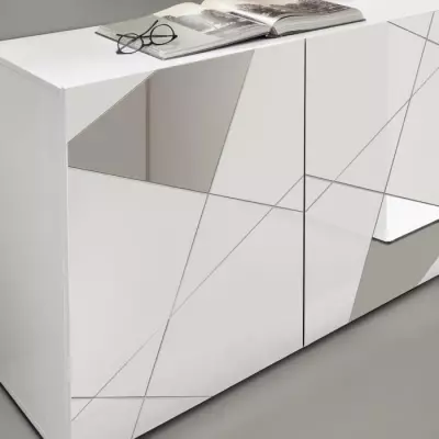 Buffet VICTORY 3 Portes Blanc Laqué Brillant - L181 cm