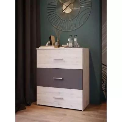 Commode ADRIA - 3 tiroirs - Chene cendré / Gris uni - 75,2 x 41,3 x 89,7 cm Commode ADRIA - 3 tiroirs - Chene cendré / Gris uni - 75,2 x 41,3 x 89,7 cm