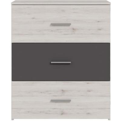 Commode ADRIA - 3 tiroirs - Chene cendré / Gris uni - 75,2 x 41,3 x 89,7 cm