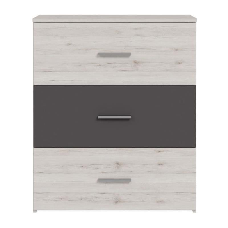 Commode ADRIA - 3 tiroirs - Chene cendré / Gris uni - 75,2 x 41,3 x 89,7 cm