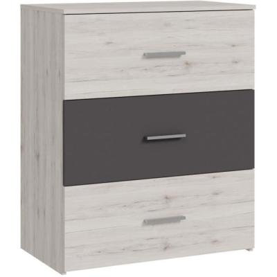 Commode ADRIA - 3 tiroirs - Chene cendré / Gris uni - 75,2 x 41,3 x 89,7 cm