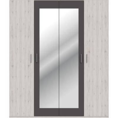 Armoire chambre ADRIA - Chene cendré / Gris foncé - 4 portes battantes