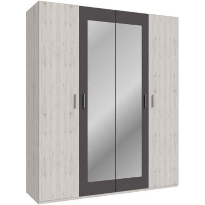 Armoire chambre ADRIA - Chene cendré / Gris foncé - 4 portes battantes