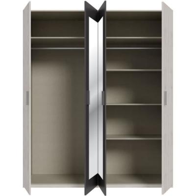 Armoire chambre ADRIA - Chene cendré / Gris foncé - 4 portes battantes