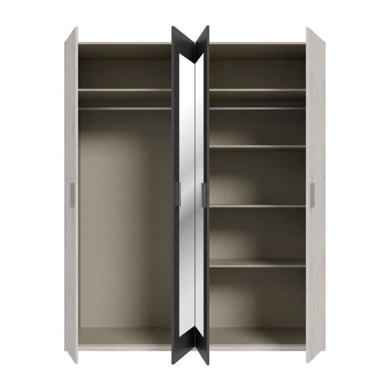 Armoire chambre ADRIA - Chene cendré / Gris foncé - 4 portes battantes