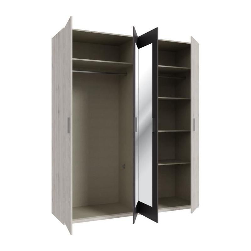 Armoire chambre ADRIA - Chene cendré / Gris foncé - 4 portes battantes