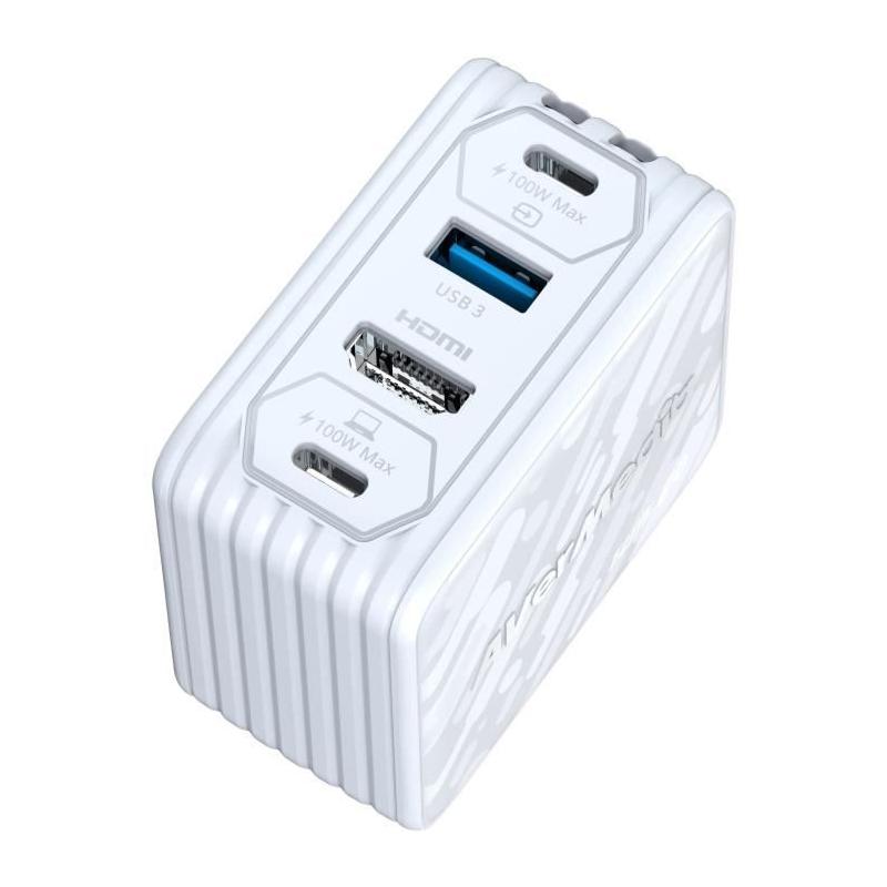 Chargeur GaN AVERMEDIA 100W + Capture Vidéo FHD GC313Pro Blanc