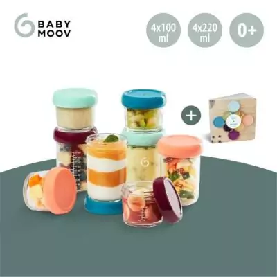 Ensemble de pots de conservation Babymoov Babybols en verre - 4x100 ml + 4x220 ml